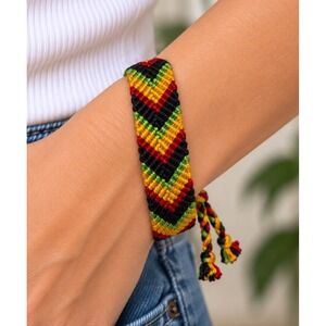 Rasta Unisex Woven Friendship Bracelet Red Yellow Green Black Adjustable Jamaica